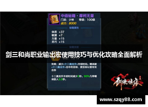 剑三和尚职业输出宏使用技巧与优化攻略全面解析