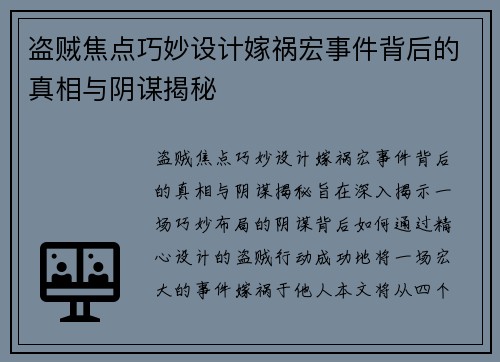 盗贼焦点巧妙设计嫁祸宏事件背后的真相与阴谋揭秘